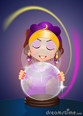 Clairvoyant with crystal ball Stock Photo