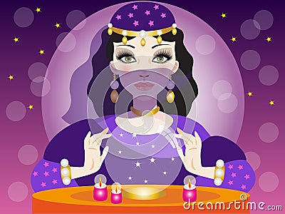 Clairvoyant reads the future in the crystal ball Vector Illustration