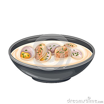 Clam chowder soup bowl Vector Illustration