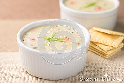 Clam chowder soup closeup Stock Photo