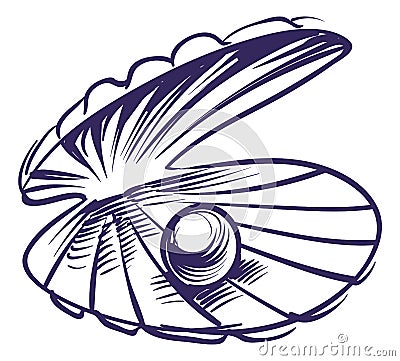 Clam shell with pearl inside in hand drawn style Vector Illustration