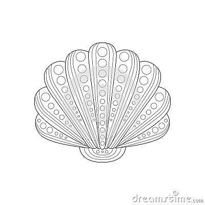 Shell Sea Underwater Nature Adult Black And White Zentangle Coloring Book Illustration Vector Illustration