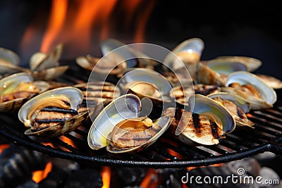 clam sizzling on a hot grill Stock Photo