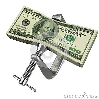 Clamp squeezing dollar currency Stock Photo