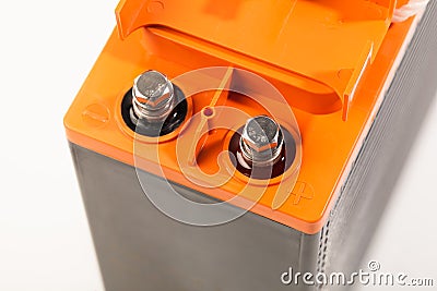 Clamps of industrial lead acid battery Stock Photo