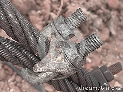 Clamps on wire ropes Stock Photo