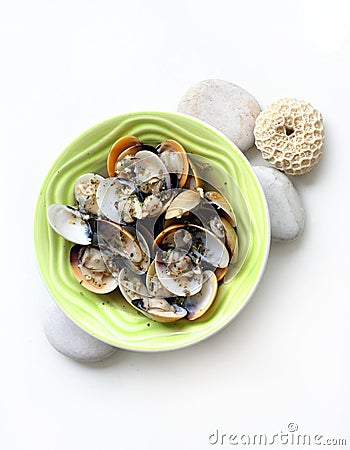 Clams cooked white wine, herbs Stock Photo