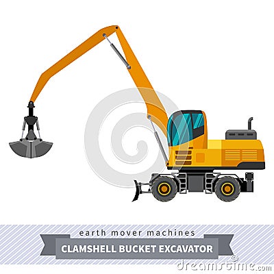 Clamshell bucket material mover machine Vector Illustration