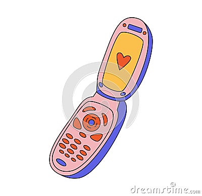 Clamshell phone in y2k, 90s, 80s style Vector Illustration
