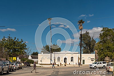 Historic jail, now a museum, people and vehicles, in Clanwilliam Editorial Stock Photo