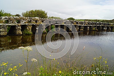 Clapper Bridge over Carrownisky River Ireland County Mayo Killeen Bunlahinch Stock Photo