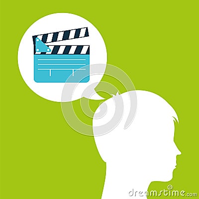 Clapper film silhouette head think movie Vector Illustration