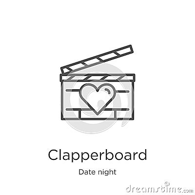 clapperboard icon vector from date night collection. Thin line clapperboard outline icon vector illustration. Outline, thin line Vector Illustration