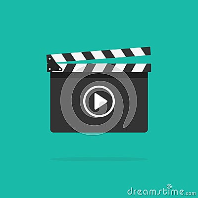 Clapperboard icon vector isolated on color background, flat style clapperboard with play button Vector Illustration