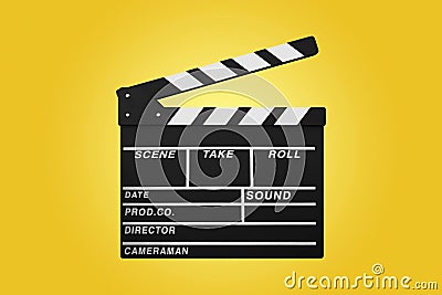 clapperboard isolated on yellow Stock Photo