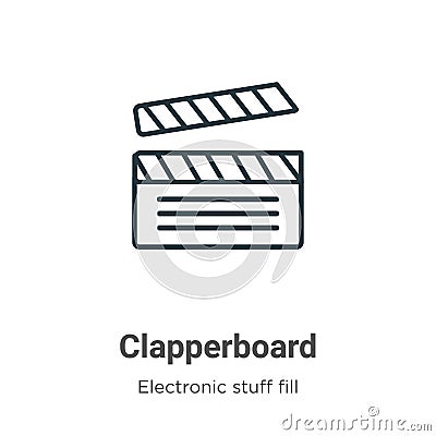 Clapperboard outline vector icon. Thin line black clapperboard icon, flat vector simple element illustration from editable Vector Illustration