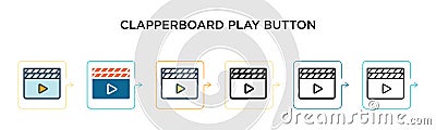Clapperboard play button vector icon in 6 different modern styles. Black, two colored clapperboard play button icons designed in Vector Illustration