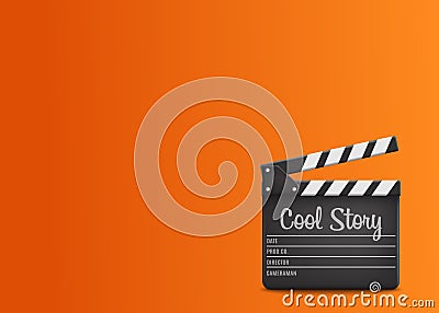 Clapperboard with text Cool Story on orange background.Vector Vector Illustration