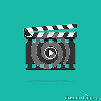 Clapperboard vector icon isolated, clapboard slate filmmaking device in filmstrip Vector Illustration