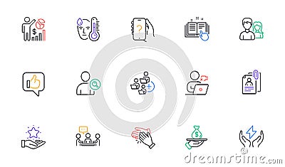 Clapping hands, Ask question and Safe energy line icons for website, printing. For design. Vector Vector Illustration