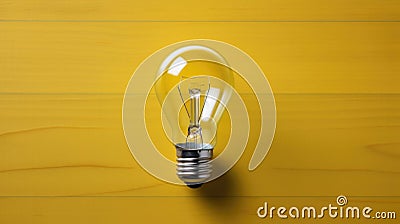 Clarifying complex ideas theme with a glowing light bulb - Creative yellow flat lay composition Stock Photo