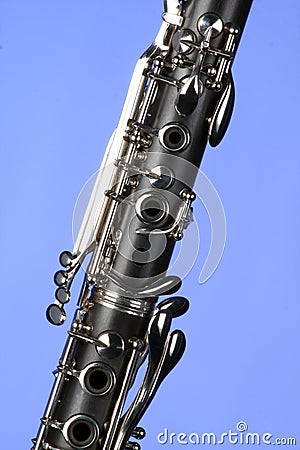 Clarinet Close Isolated On Light Blue Stock Photo