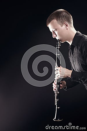 Clarinet player classical musician playing Stock Photo