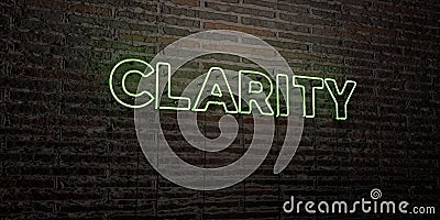 CLARITY -Realistic Neon Sign on Brick Wall background - 3D rendered royalty free stock image Stock Photo