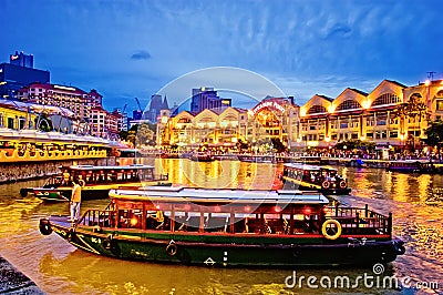 Clarke Quay at Singapore River Editorial Stock Photo