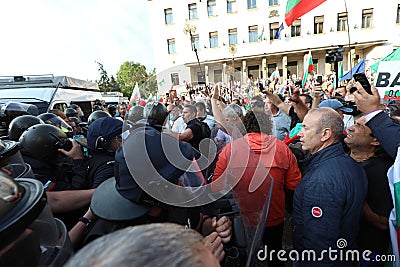 Clashes between the gendarmerie and protesters during an anti-government protest in front of the parliament building in Sofia, Bul Editorial Stock Photo