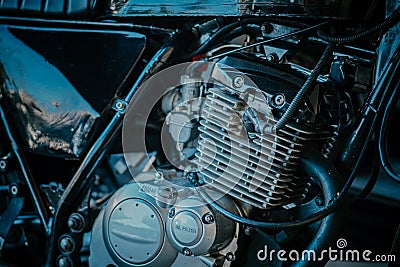 clasic motorbike engine black Stock Photo