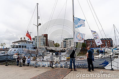 Class D BM Ketch sailing ship Helen Mary R - with Sail Training International participants on board Editorial Stock Photo