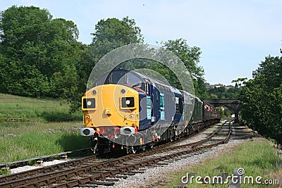 Class 37 37087 and D6737 at the Keighley and Worth Valley Railway, West Yorkshire, UK - June 2008 Editorial Stock Photo