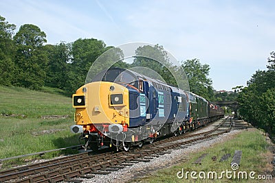 Class 37 37087 and D6737 at the Keighley and Worth Valley Railway, West Yorkshire, UK - June 2008 Editorial Stock Photo