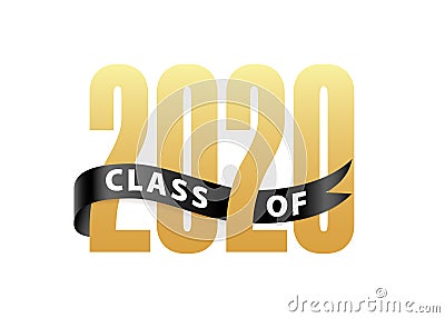 Class of 2020 Gold Lettering Graduation 3d logo with ribbon. Graduate design yearbook Vector illustration Vector Illustration