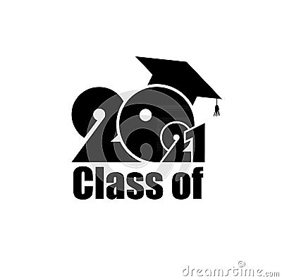 Class of 2021 with Graduation Cap. On white background Vector Illustration