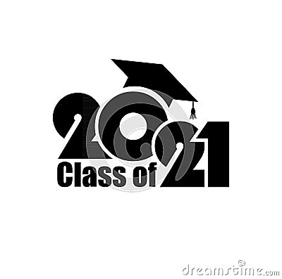 Class of 2021 with Graduation Cap. Flat design on white background Vector Illustration