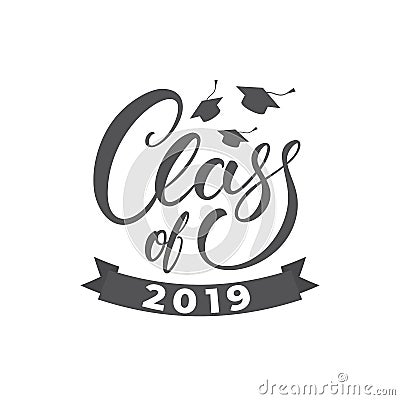 Class of 2019. Graduation lettering concept illustration with grad caps Vector Illustration