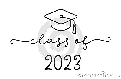 CLASS OF 2023. Graduation logo with cap. Vector Illustration