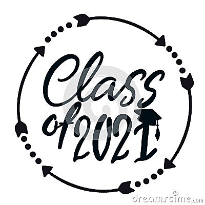 Class of 2021 handwritten with Graduation cap Cartoon Illustration