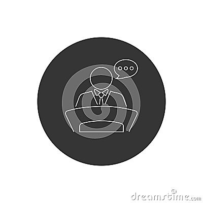 Class lecturer at podium line white icon. Vector Vector Illustration