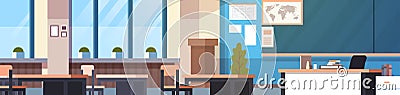 Class Room Interior Horizontal Banner Empty School Classroom With Board And Desks Vector Illustration