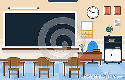Class School Nobody Classroom Blackboard Table Chair Education Illustration Vector Illustration