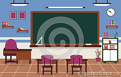 Class School Nobody Classroom Blackboard Table Chair Education Illustration Vector Illustration