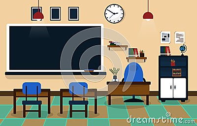 Class School Nobody Classroom Blackboard Table Chair Education Illustration Vector Illustration