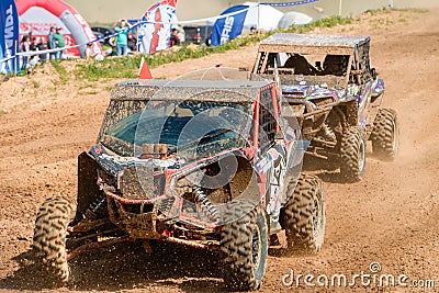 class Side-by-Side, in the first stage of the racing series RZR CAMP 2018 Editorial Stock Photo