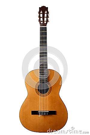 Classic acoustic guitar on an isolated white background. Stock Photo