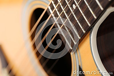 Classic acoustic guitar at weird and unusual perspective Stock Photo