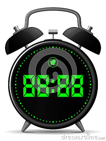 Classic alarm clock with digital display Vector Illustration