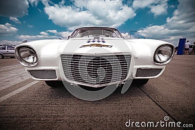 Classic American and European cars living the quoter mile. Editorial Stock Photo
